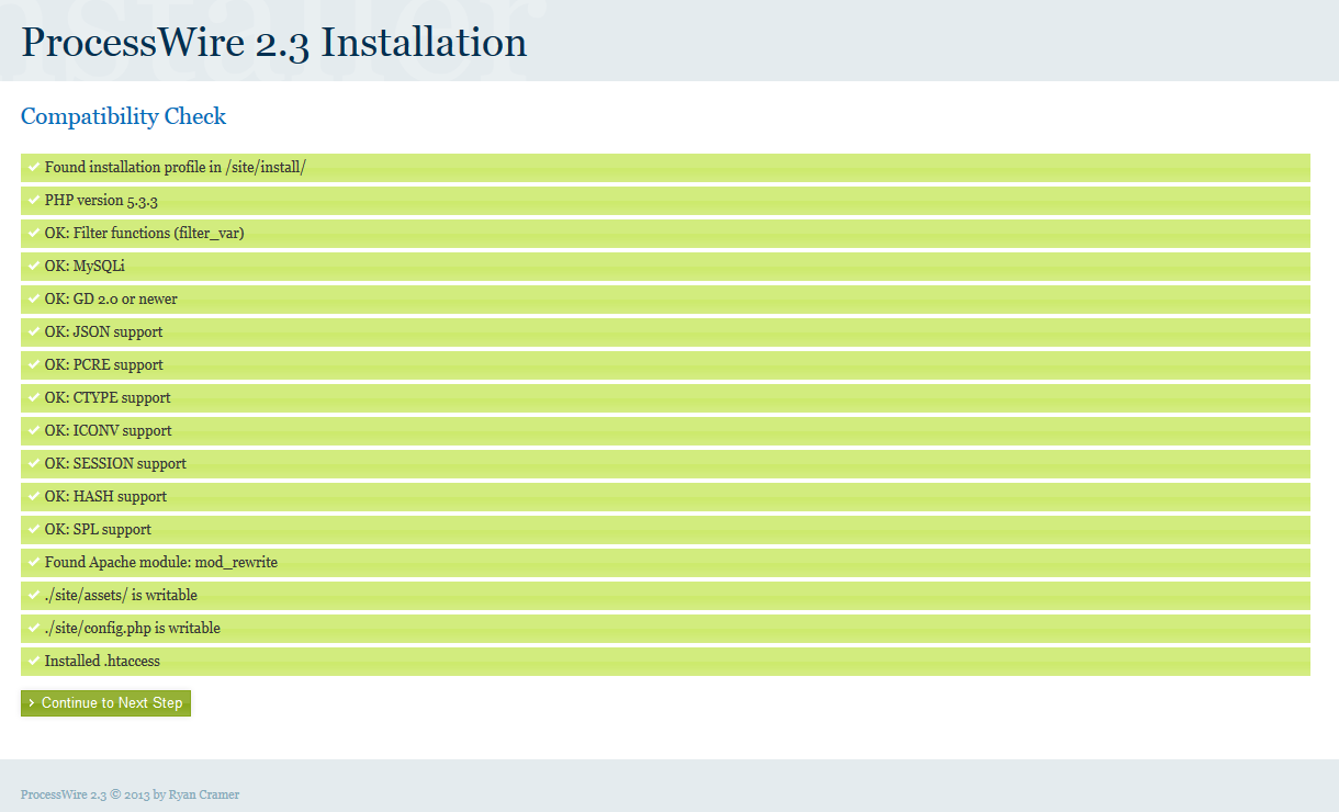 processwire installation