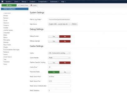 redis settings joomla