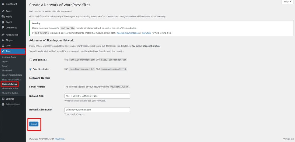 WordPress Network Setup