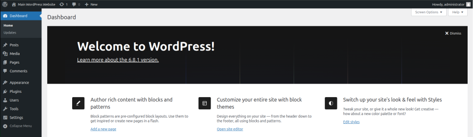 WordPress dashboard