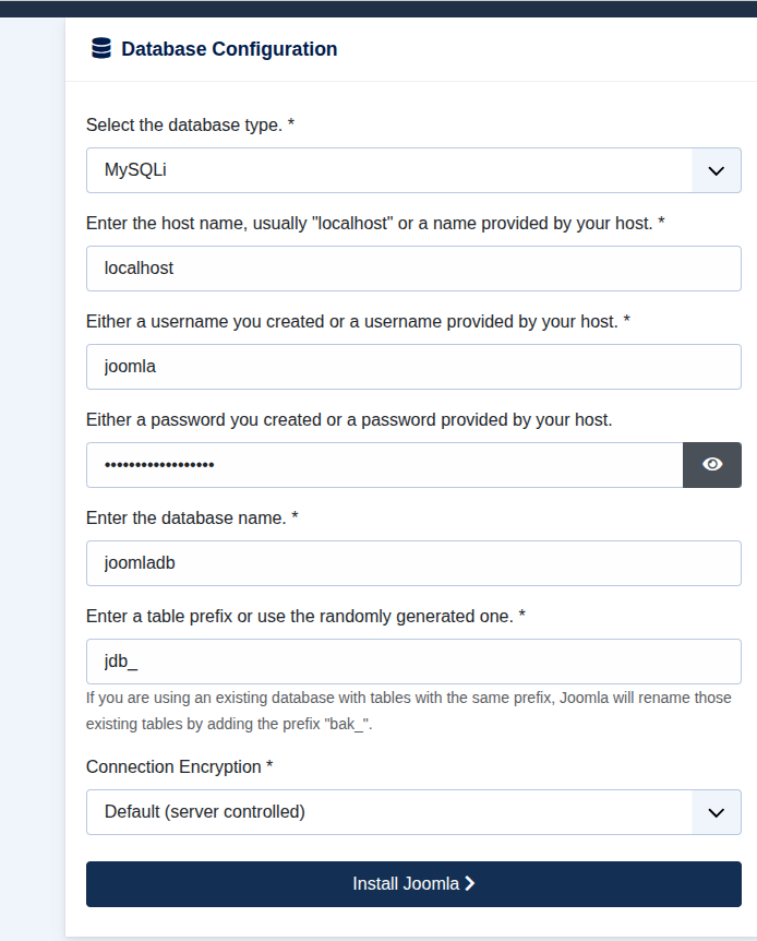 MySQLi database configuration
